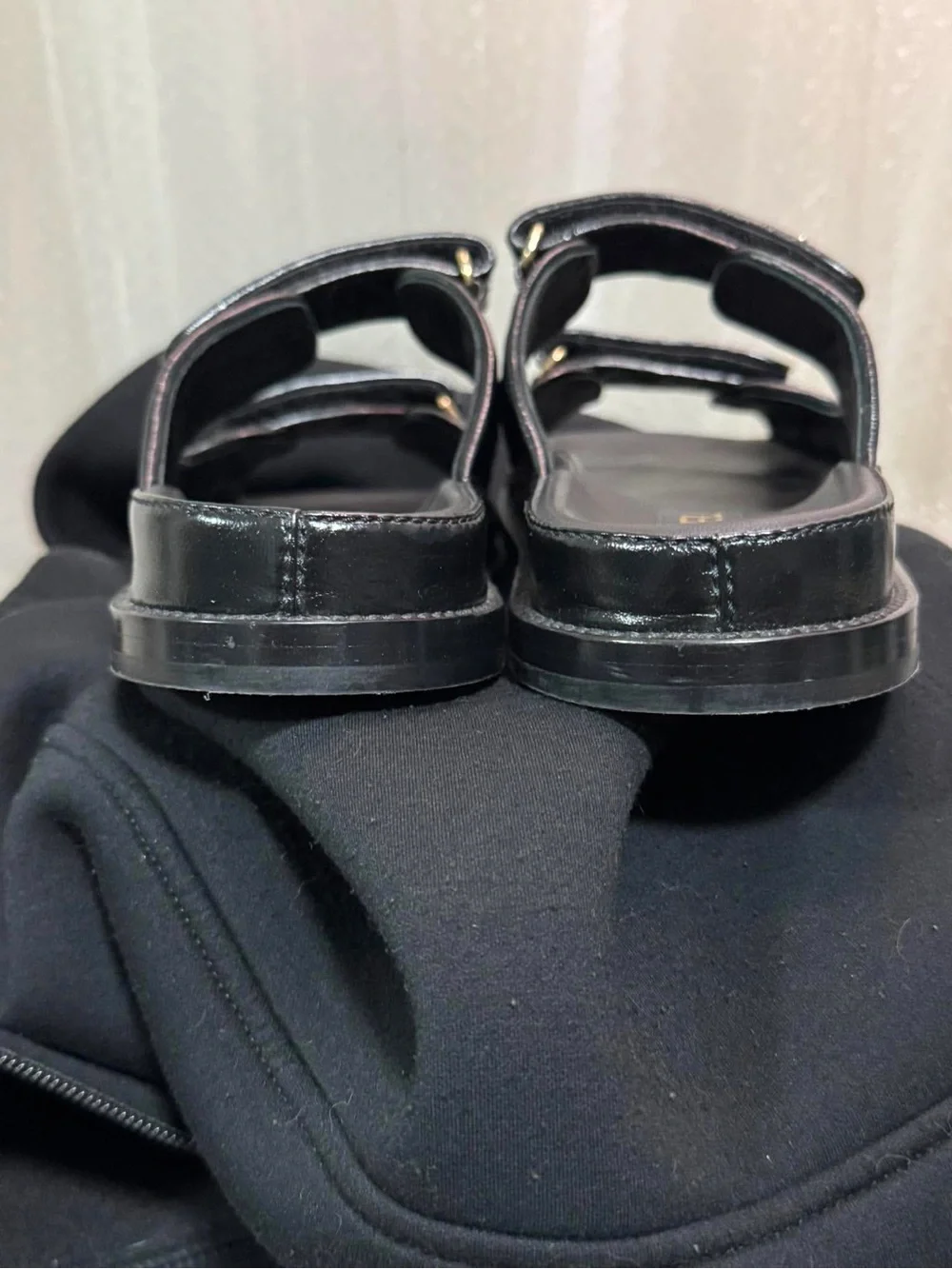 CHANEL Black Quilted Leather Double-Strap Men’s Slide Sandals